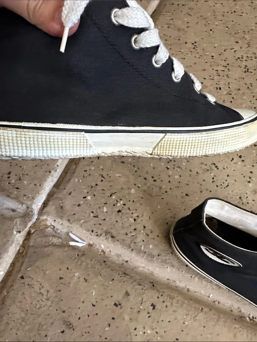CHANEL Black and White  High-Top Canvas Sneakers Authentic